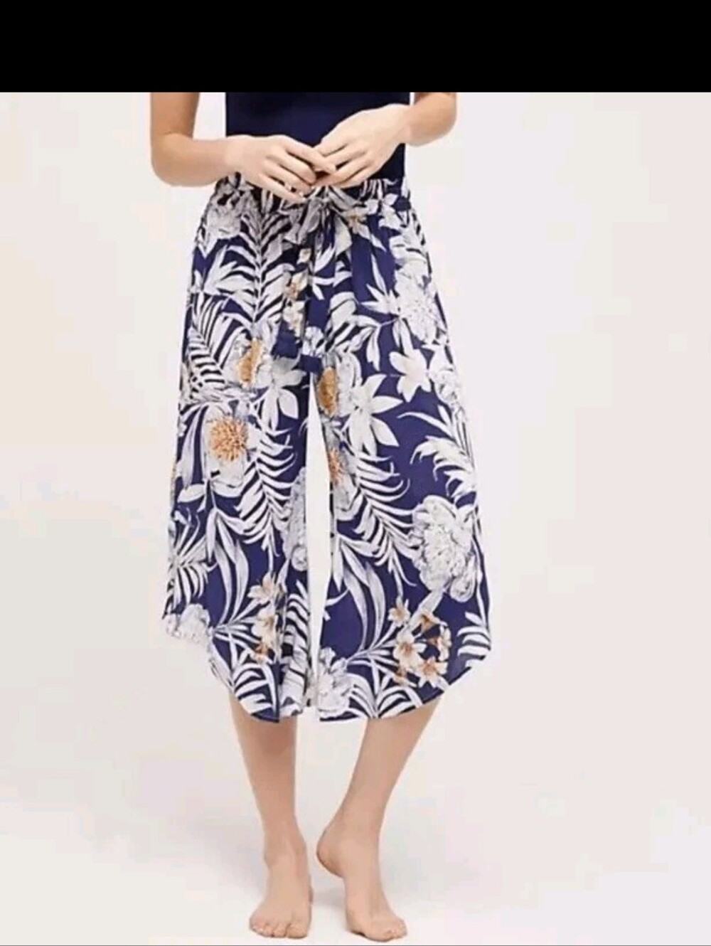 By Eloise Womens XS Kalalau sleep pants Floral Wide Leg Split Hem Tassel Palazzo